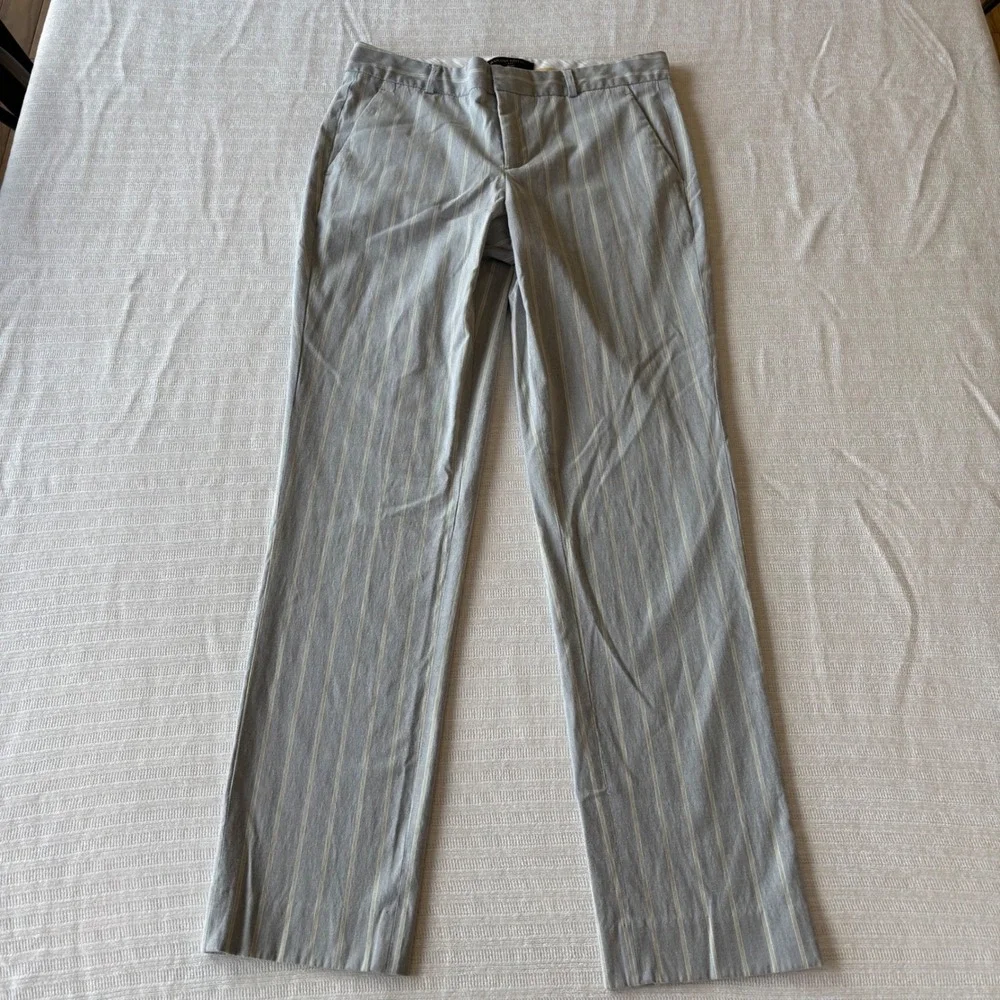 Banana Republic Ryan Pinstripe Trousers Gray Yellow Linen Blend Straight Leg 4